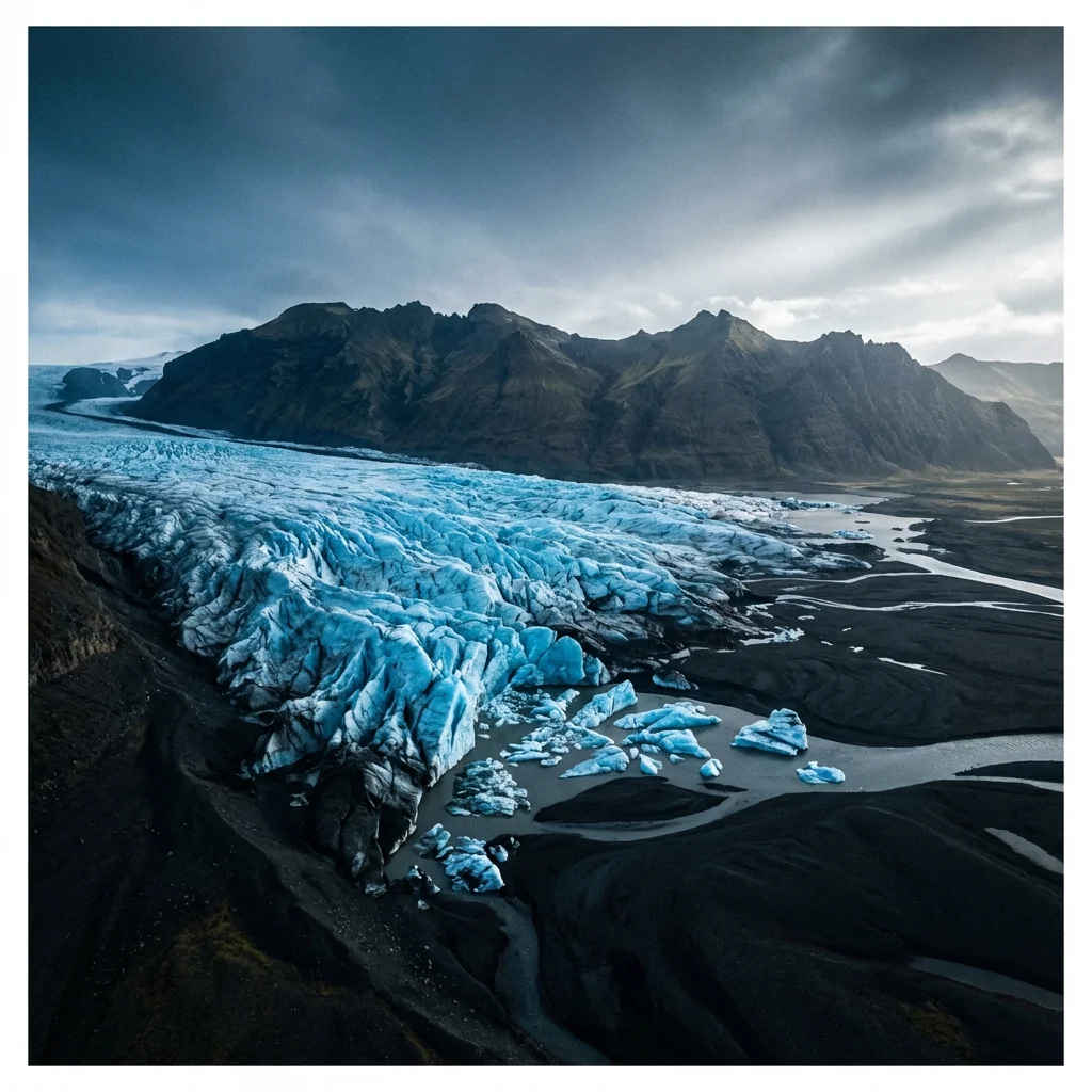 Aerial view of Skaftafell glacier tongues near Hvannadalshnjukur summit