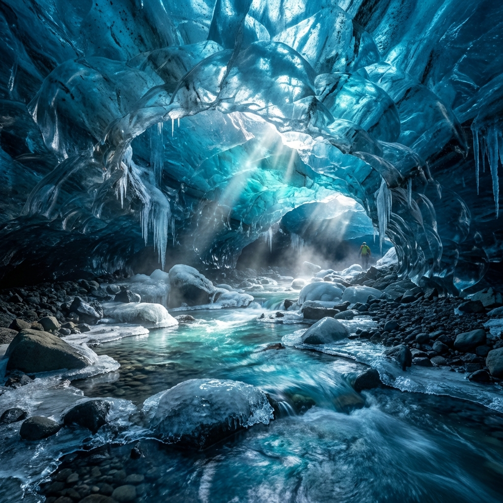 Skaftafell Blue Ice Cave with Meltwater